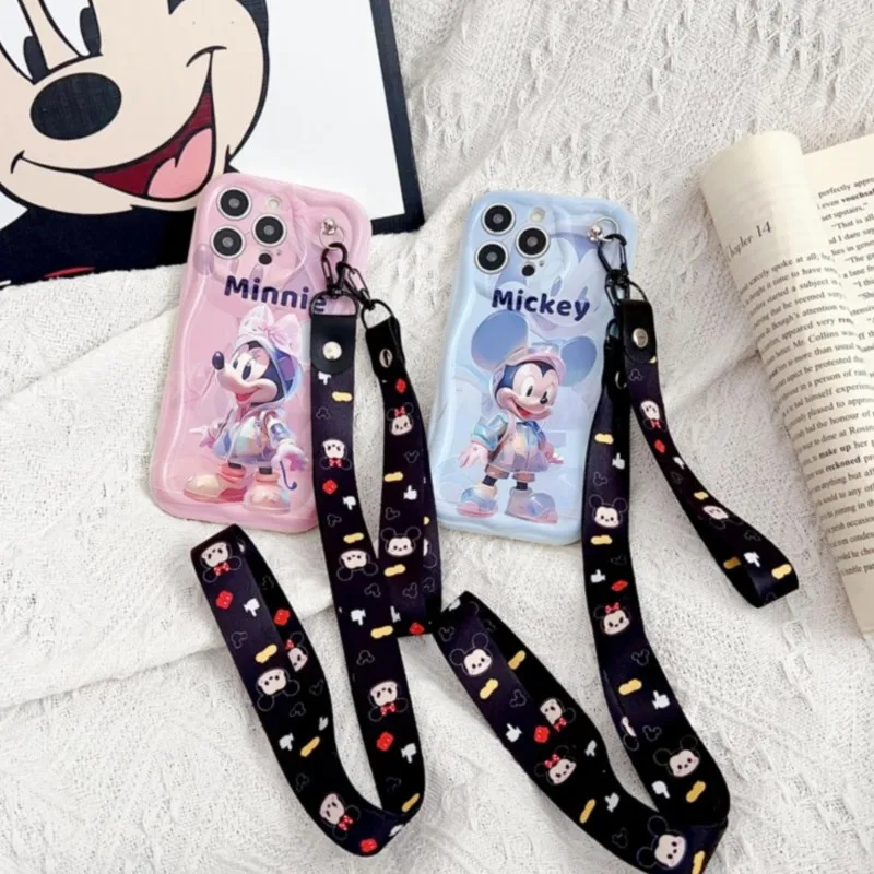 Disney Mickey and Minnie 3D Cartoon Phone Case with Horizontal Rope For Samsung Galaxy Note 8 9 10 Lite Plus 20 Ultra phone case