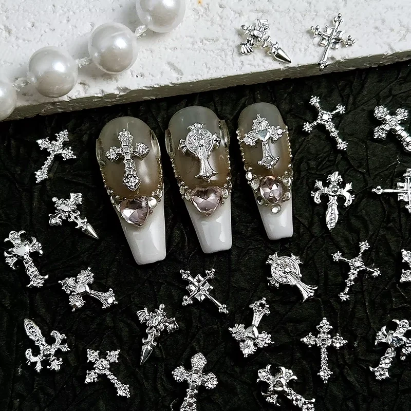 10PCS Multiple Style Classic Cross Alloy Nail Art Decorations 3D Minimalist Creative Cross Cool Style Nail Charms DIY Nail Parts