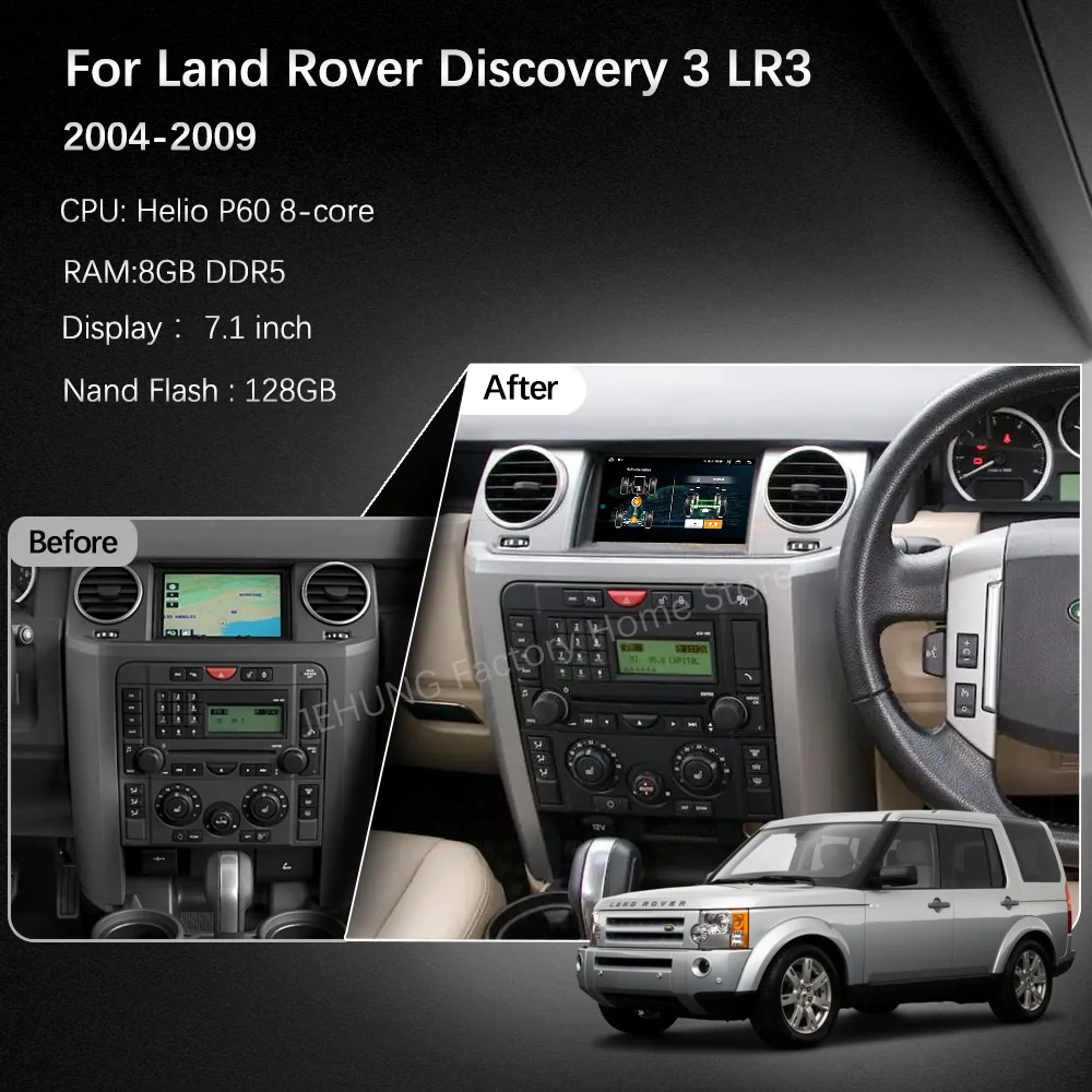 JEHUNG 7.1 inch Android 12 for Land Rover Discovery 3 2004-2009 Car Multimedia Player Car GPS Radio 5G Navigation 4*4 display