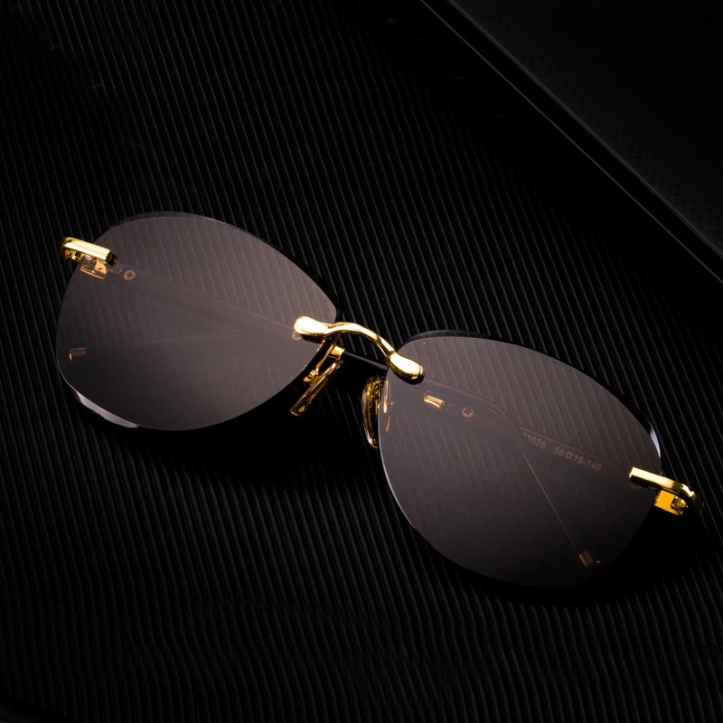 

Rimless Glass Pilot Sunglasses Man Natural Crystal Stone Sun Glasses Woman Vintage Anti Scratch Brand Design Top Quality