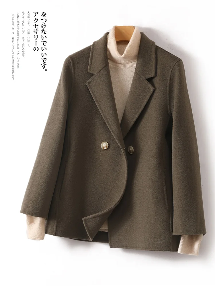 

2023 Autumn/Winter New Anti Season Double sided Cashmere Coat Women's Short High end 100% Woolen Suit Collar Coat