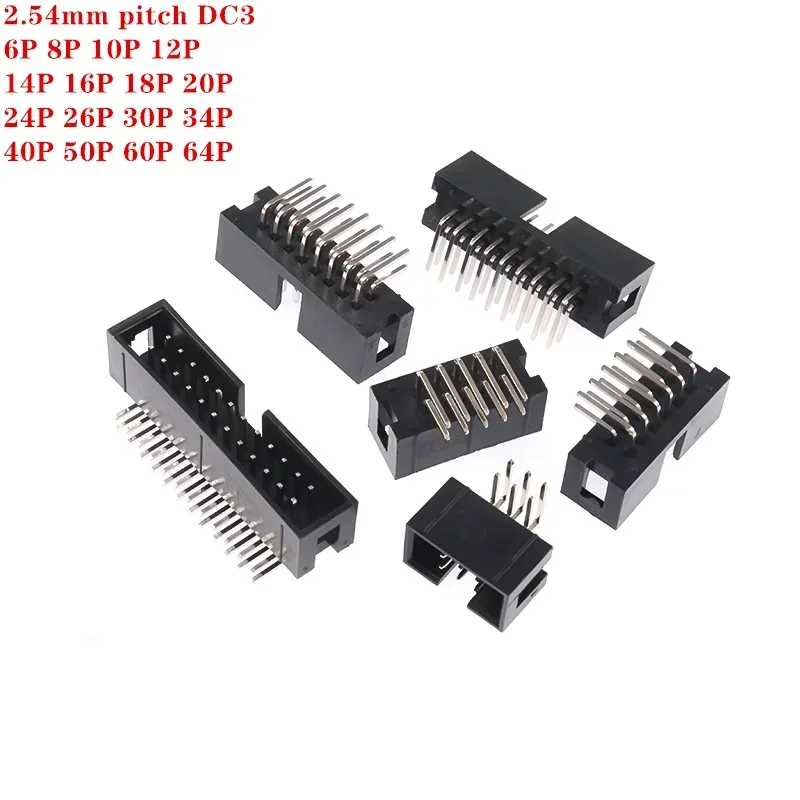 10Pcs DC3 6P 8P 10P 12P 16P 20P 26P 30P 34P 40P 50P 64Pin 2.54mm Socket Header Connector ISP Male Double-spaced Angle IDC JTAG