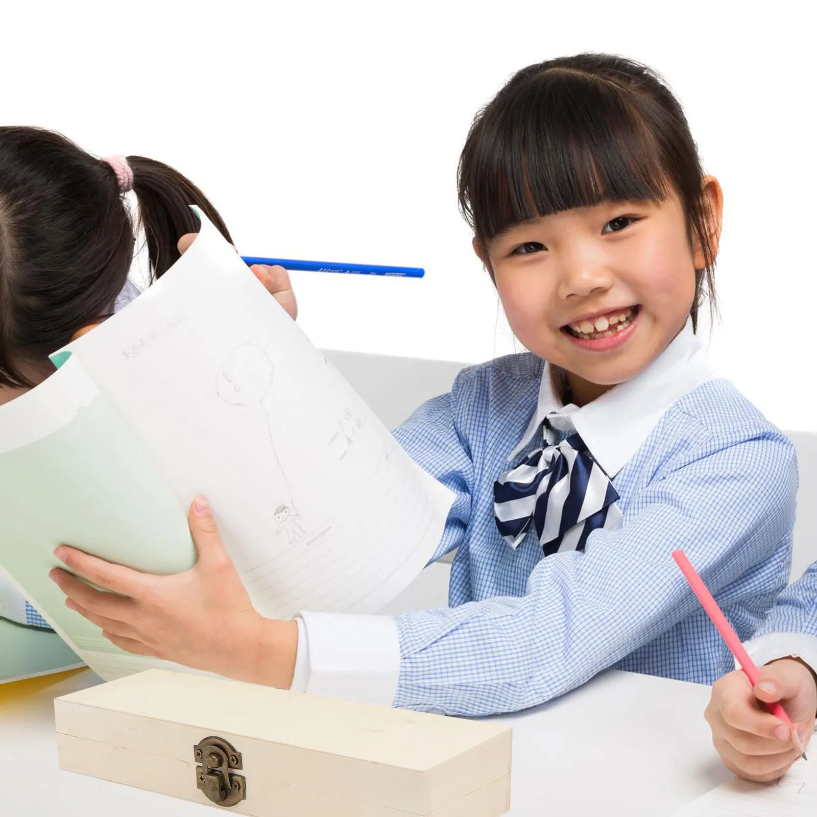 2 قطعة صندوق أدوات مكتب خشبي مقلمة للطلاب اللوازم المدرسية المنزل القلم التخزين المنظم صندوق أدوات مكتب بيج #4