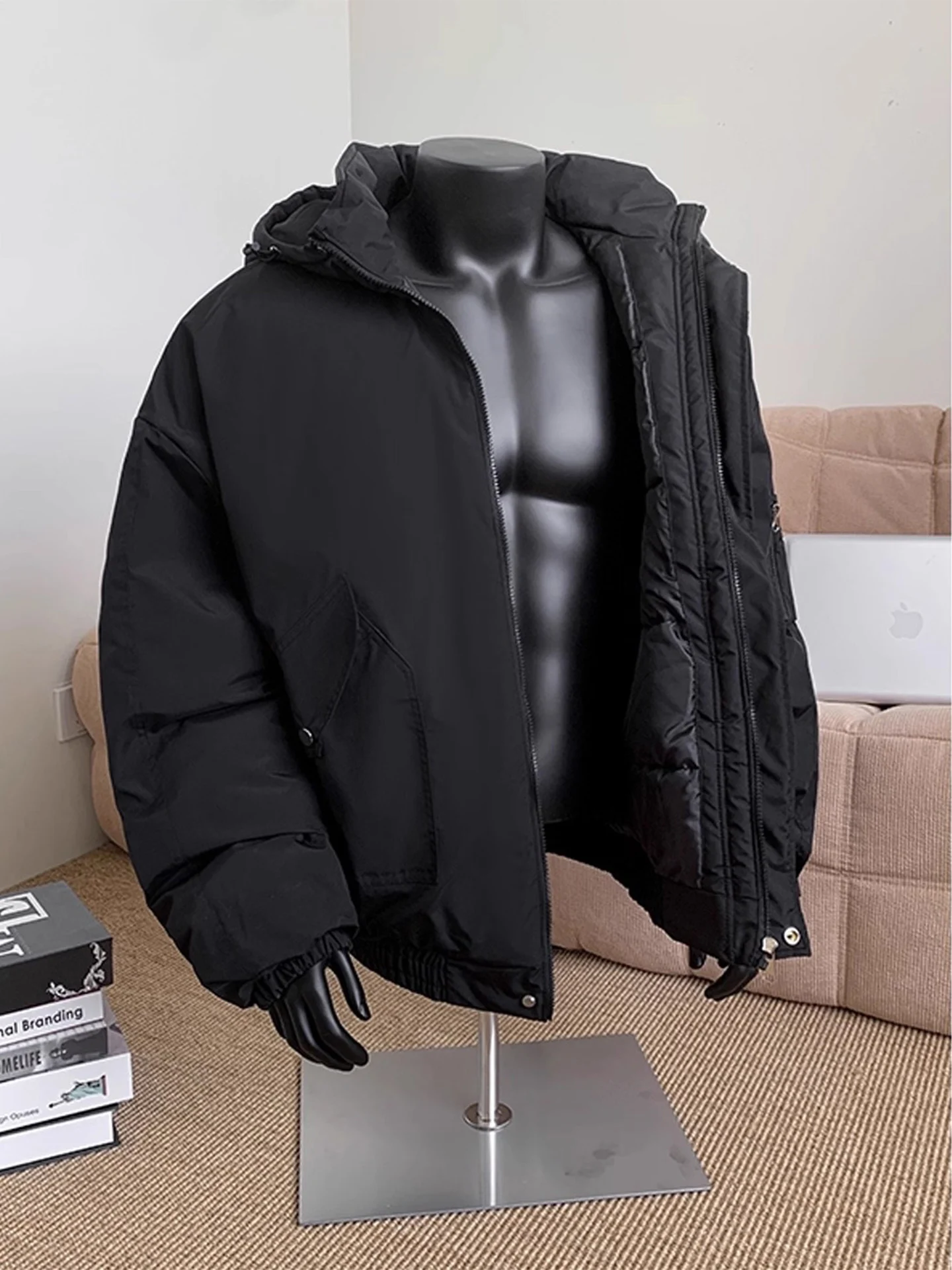 

Bla Hooded Flight Jaet Men's Winter Cold-resistant Thiened Cotton Casual Loose Workwear Cotton Coat Outerwear