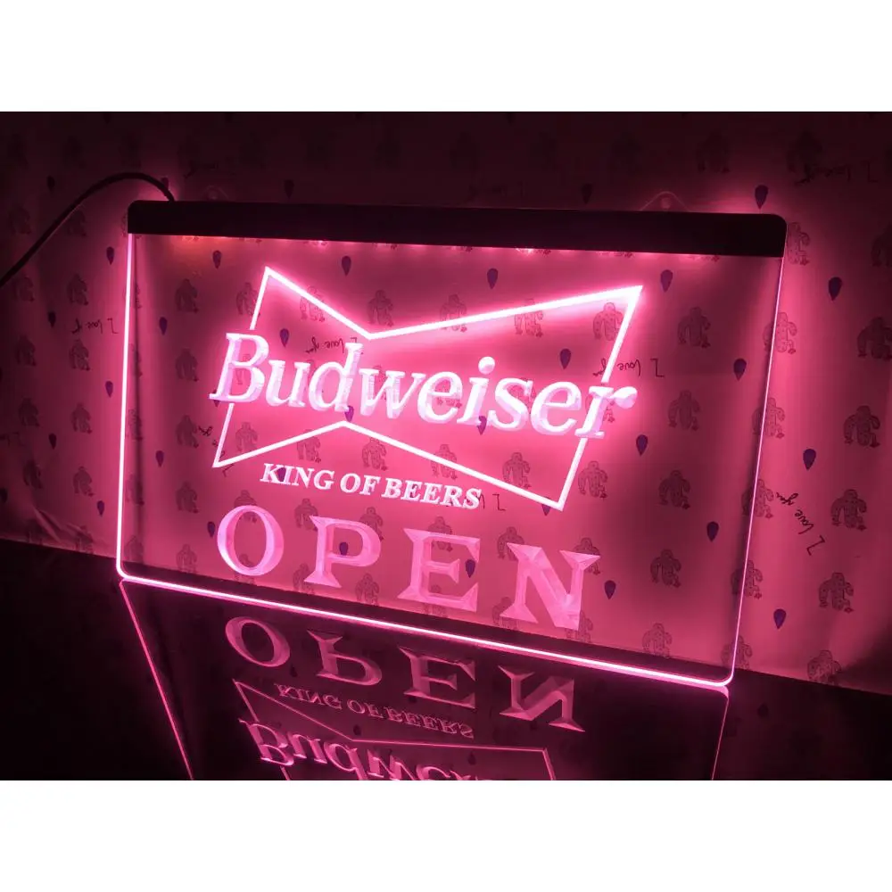 Open Budweiser Beer Pub Bar LED Neon Sign-3D Carving Wall Art for Home,Room,Bedroom,Office,Farmhouse Decor