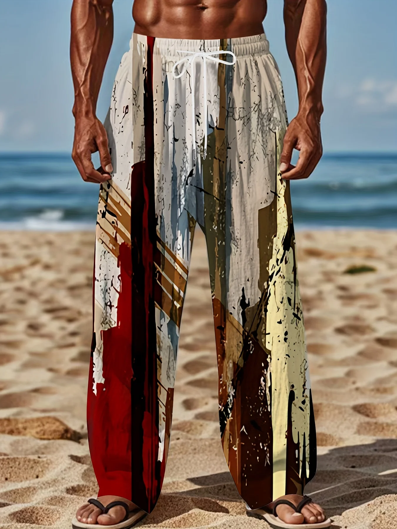 

Abstract Graffiti Printed Long Pants For Men Fashion Casual Men's Pants Outdoor Street Wide-Leg Pants Loose Drawstring Trousers