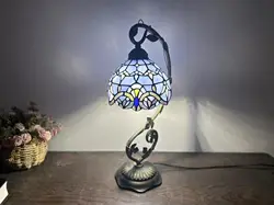 LongHuiJing Stained Glass Reading Lamp Table Light Blue Purple Desk Baroque Classical blue and white porcelain Table lamp