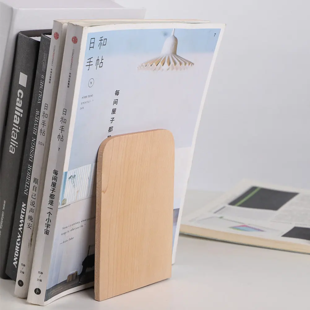 2Pcs Wooden Bookends Heavy Duty Desk Book Stand Organizer for Home Office Classroom Library Shelf Magazines Files Stability Non