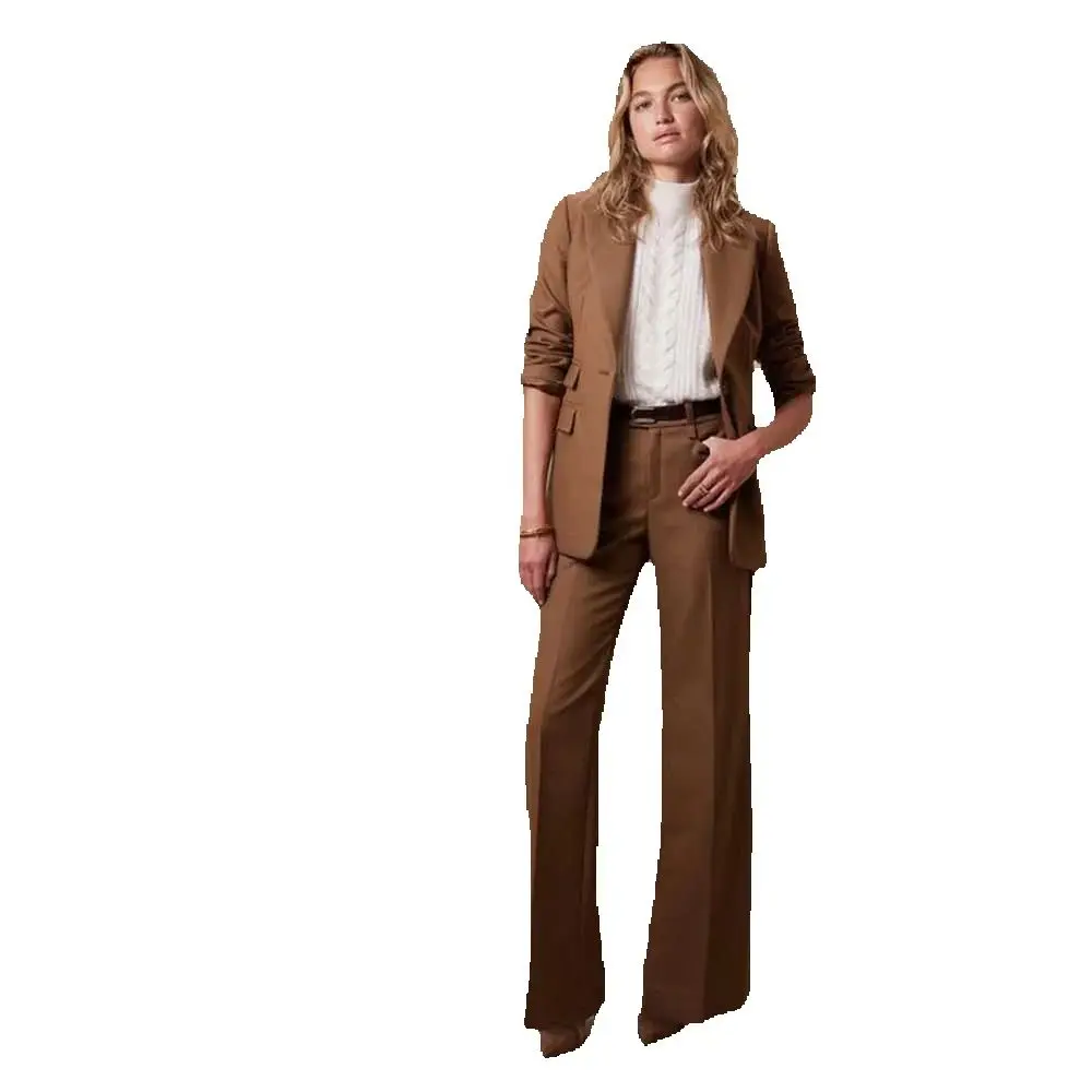 Autumn New Arrival Brown Women's Suits Single Breasted 2 Piece Jacket Pants Female Clothing Office Lady Slim Fit Blazers Sets