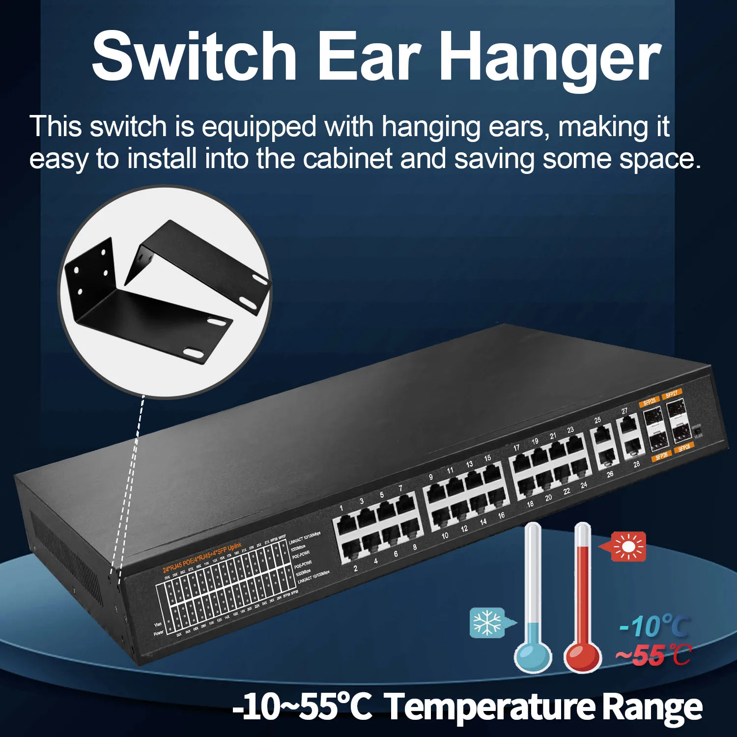 Imagem -04 - Switch de Rede Ethernet Poe Montagem em Rack 1u Gigabit Completo 32 Portas Desbloqueado 24 Poe Mais Rj45 Mais Sfp Portas de Uplink 320w Vlan