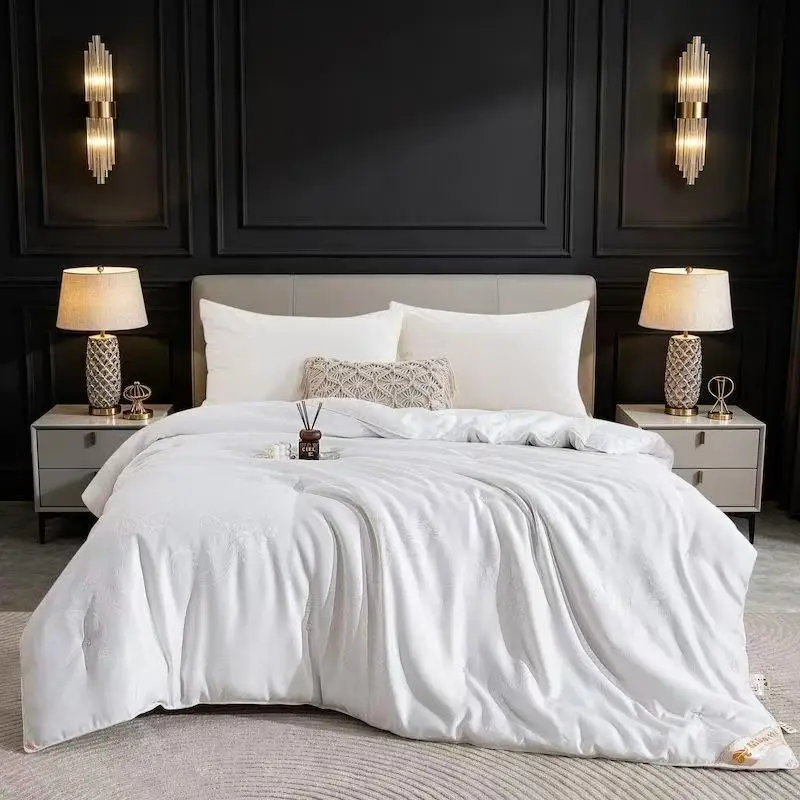 Natural Mulberry Silk Comforter Lightweight Cotton Jacquard Quilt for Four Seasons Twin Queen King Size Bedding Single Double Du