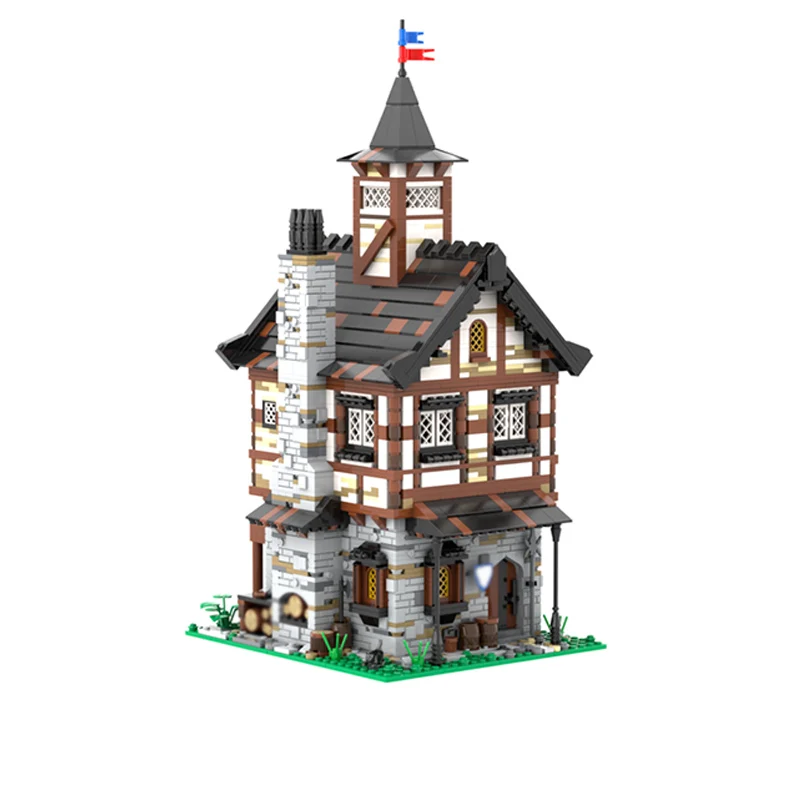 Castillo Medieval modelo MOC, ladrillos de construcción, casa superior puntiaguda, tecnología Modular, regalos de vacaciones para niños, juguetes para montar, traje