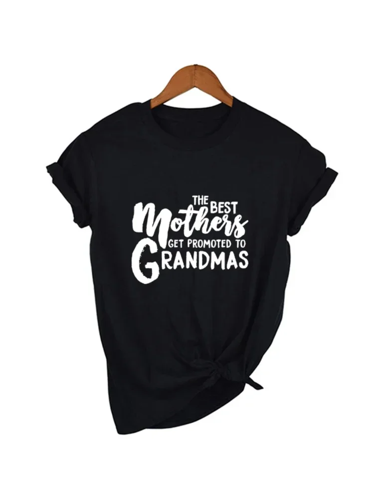 2024 The Best Mothers Get Promoted To Grandmas Women Short Sleeve T-shirt Graphic Grandma Life Aesthetic Tees Tops Cotton