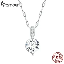 Bamoer 925 Sterling Silver Simple Clear Zircon Pendant Necklace for Women Wedding Engagement Anniversary Fine Jewelry BSN273