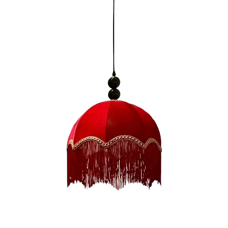 2026 New Christmas Celebration Restaurant Bedroom Atmosphere Light Red Tassel Creative Fabric Pendant Light