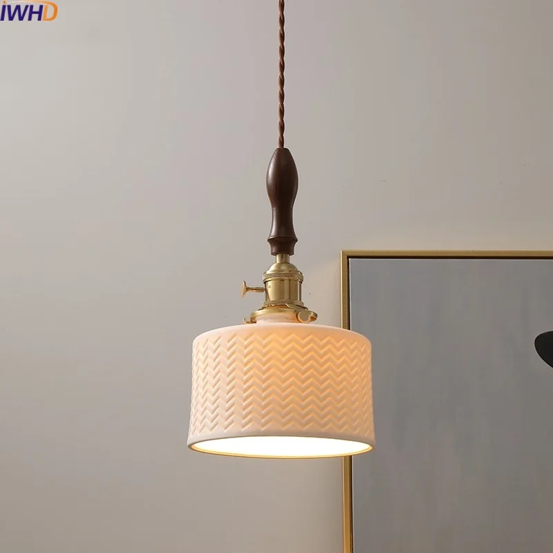 

IWHD Ceramic Copper LED Pendant Lamp Home Decor Bedroom Dining Living Room Modern Hanging Light Fixtures Suspension Luminaire