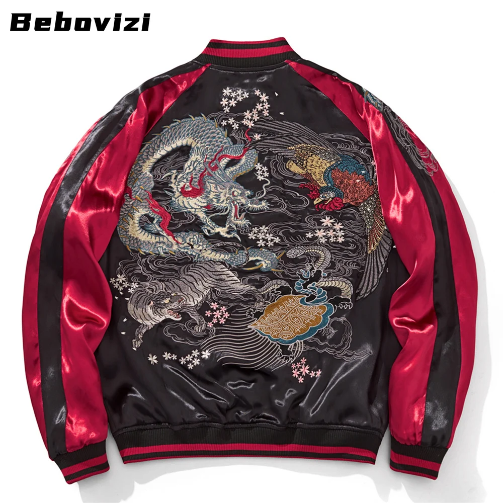 

Yokosuka Style Phoenix Dragon Embroidered Coat Baseball Jacket Men Motorcycle Jacket Hip Hop Streetwear Harajuku Clothing Autumn
