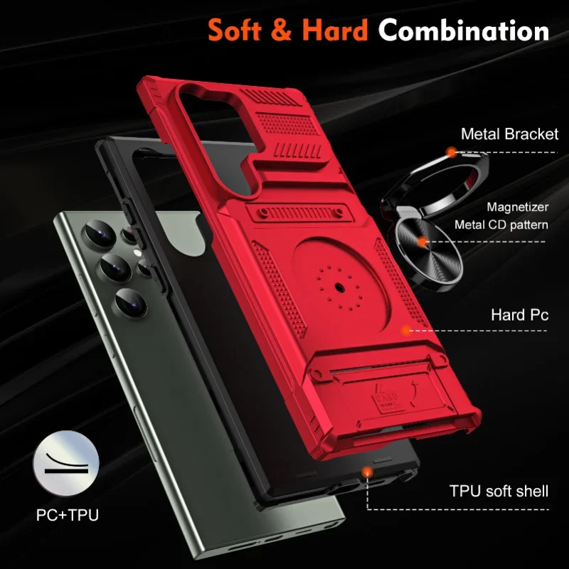 Case For Samsung A14 A15 25 35 55 S24 S23 Ultra Plus FE Magnetic Rotated Ring Kickstand Heavy Duty Drop Protection Wallet Cover