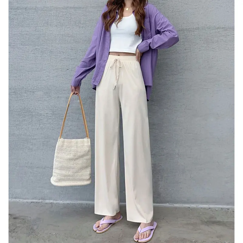 

Women's Summer Thin Fashion Simplicity Solid Color High Waist Wide Leg Pants Women Clothes All-match Casual Loose Trousers