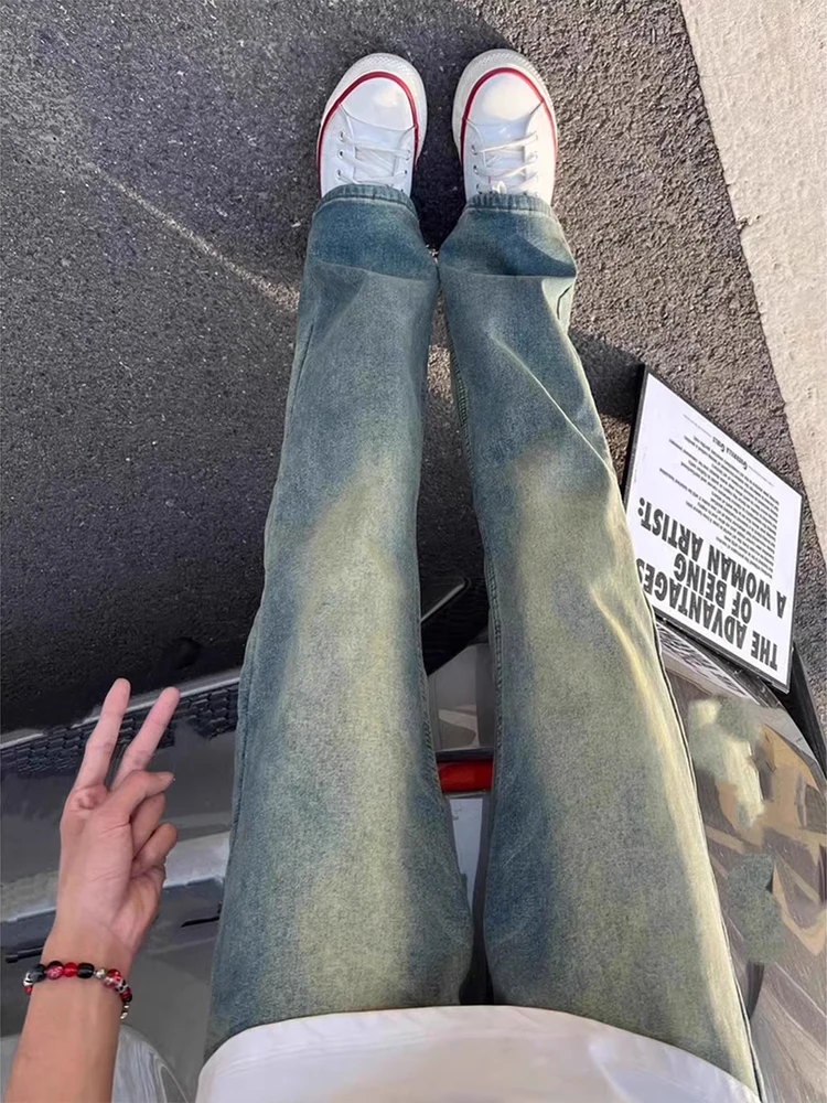 

Waed Vintage Flared Jeans Men's OOTD American Retro Straight Leg Slimming Straight Cut Jeans Cleanfit Sle mid Waist Butto...