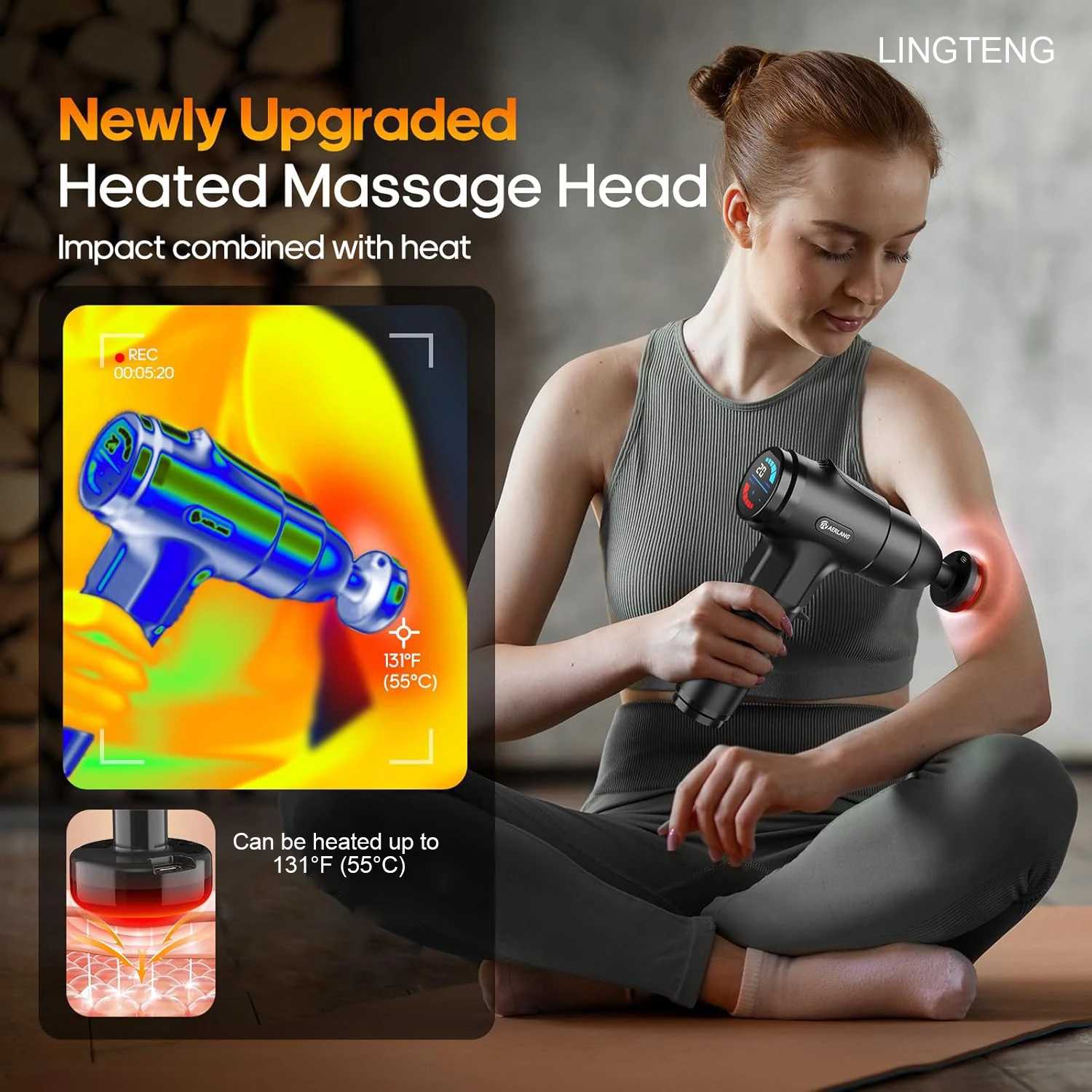 LINGTENG Heating Massage Gun, Deep Tissue Massage Gun, Back and Neck Massager, Muscle Percussion Massager, Silent Fascia Gun, Handheld Massager, 7 Massage Heads, Comes with a Storage Case, Christmas Gift, Birthday Gift, Sports Gift