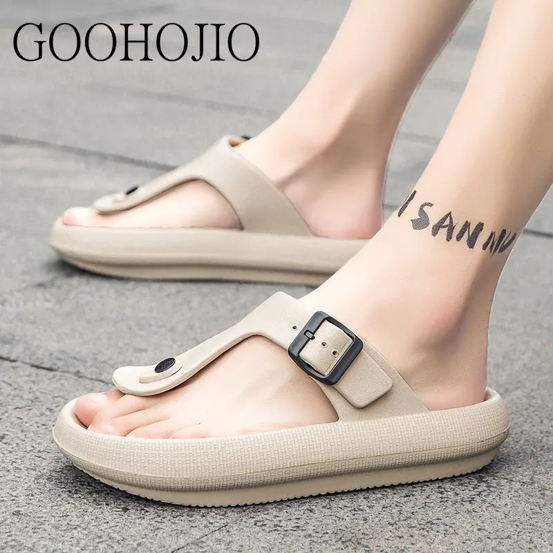 

Шлепанцы мужские с пряжкой, мягкая подошва, Эва, сланцы для пляжа, летние Нескользящие, для ванной комнаты, домашние тапочки