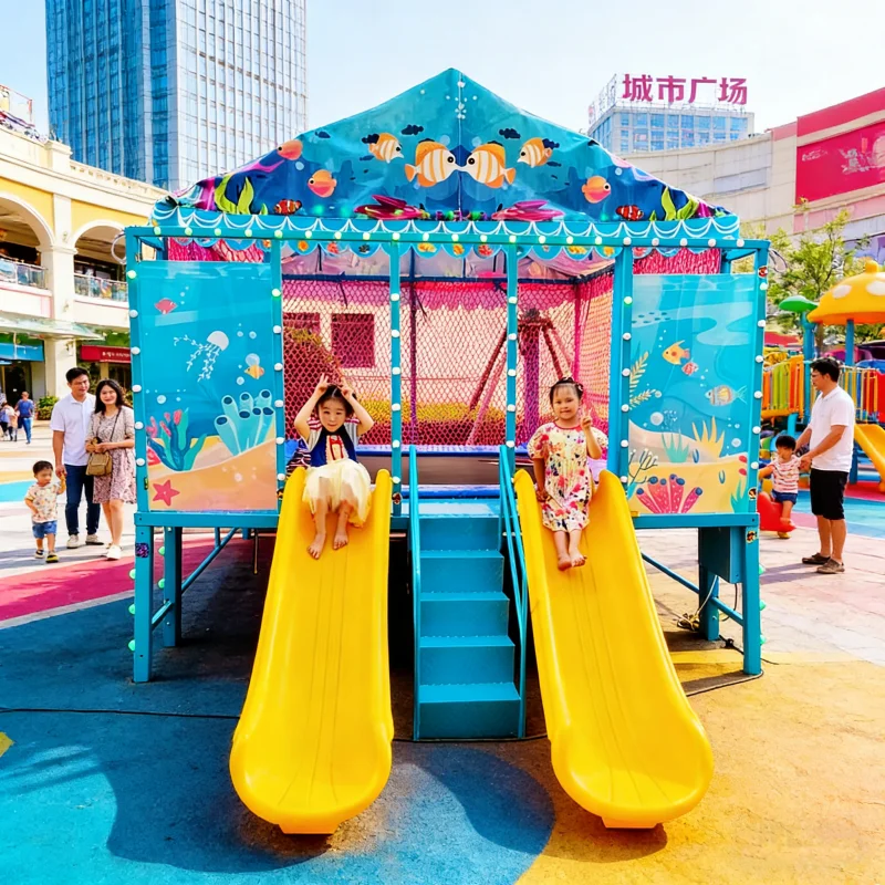 Glowing Music Trampoline, Family Friendly Kids Outdoor Playground, Safety Net Included, Free Jumping Bed with Slip Protection