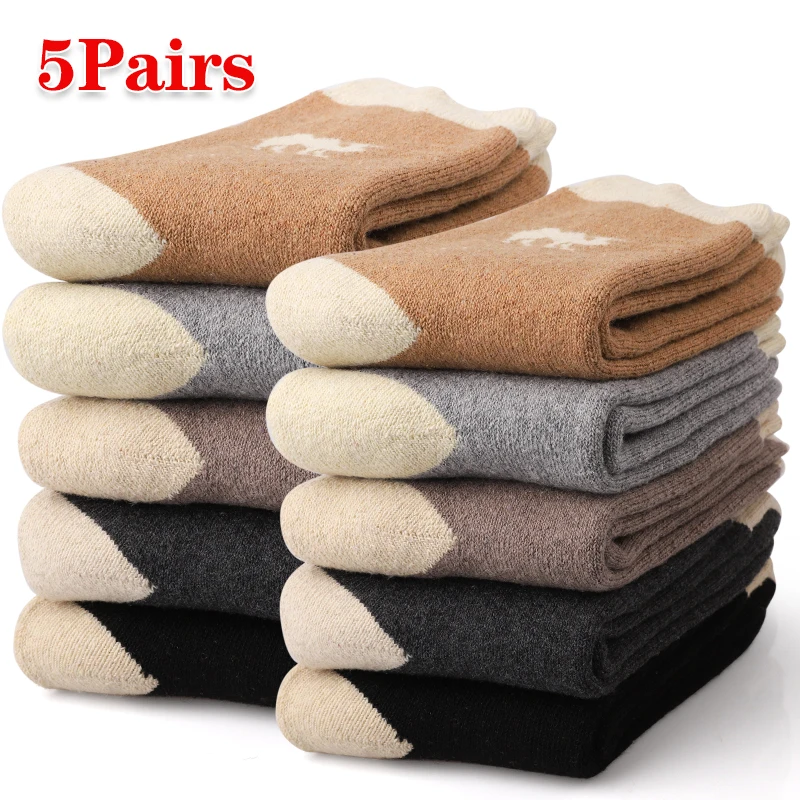 

5Pairs Thicken Wool Socks for Men Thermal Winter Mid-Tube Sports Socks High Quality Snow Terry Socks Cashmere