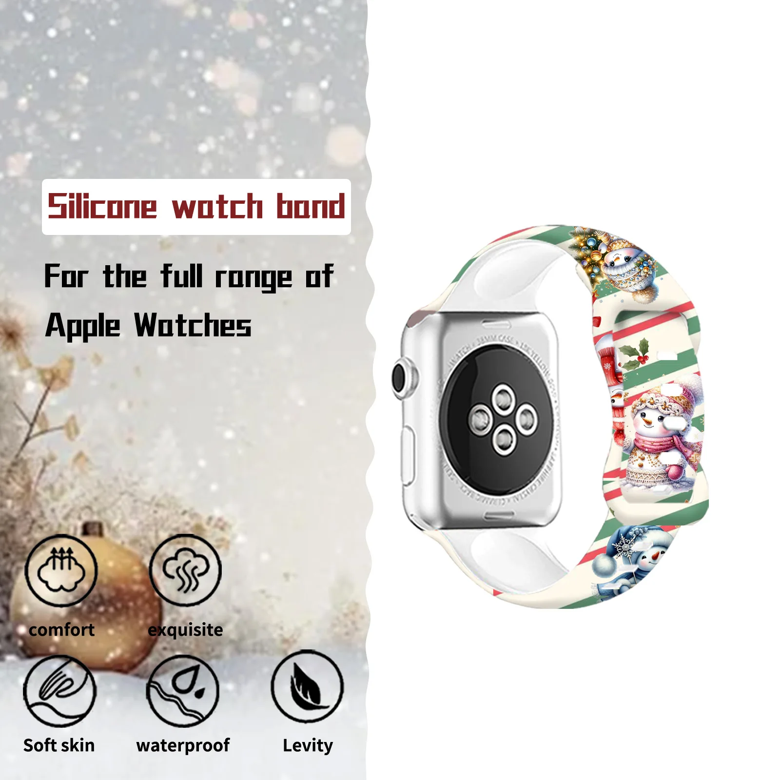 Snowy Night, Cute stars Printed Strap for Apple Watch 46mm 45mm 42mm 40mm Watchband Replaceable Bracelet for iWatch 10 9 8 Band