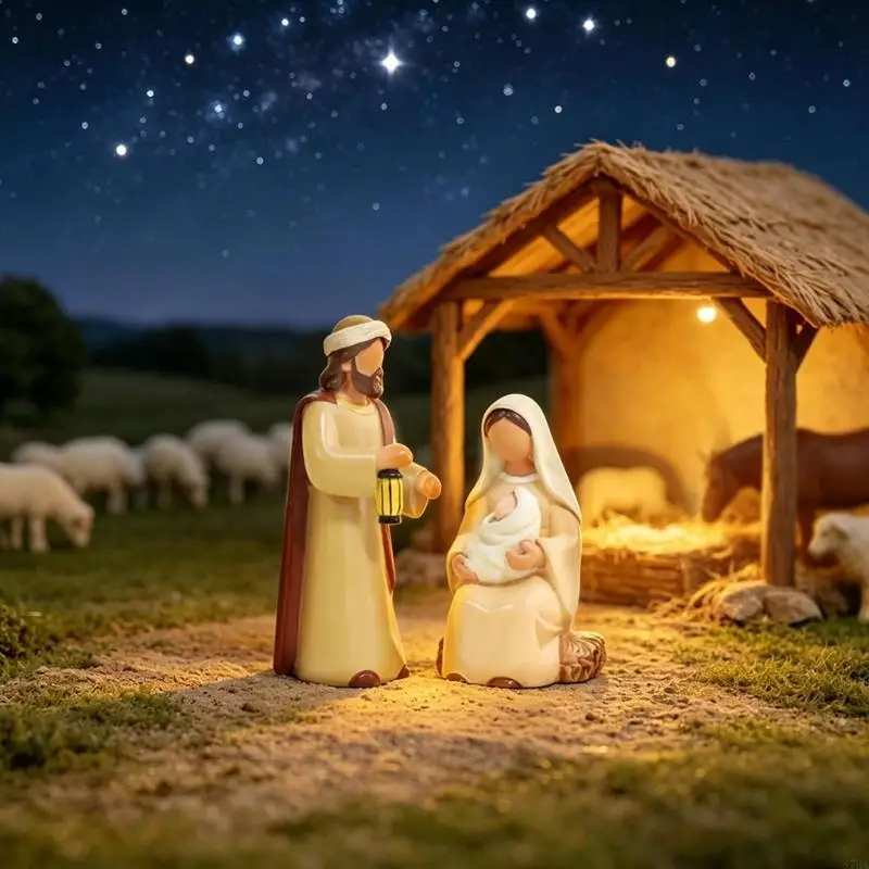 Christmas Nativity Set Holy Family Christmas Figurines Statue in Warm Neutral Color, Two Upright Sculptures Depicting a 87HA