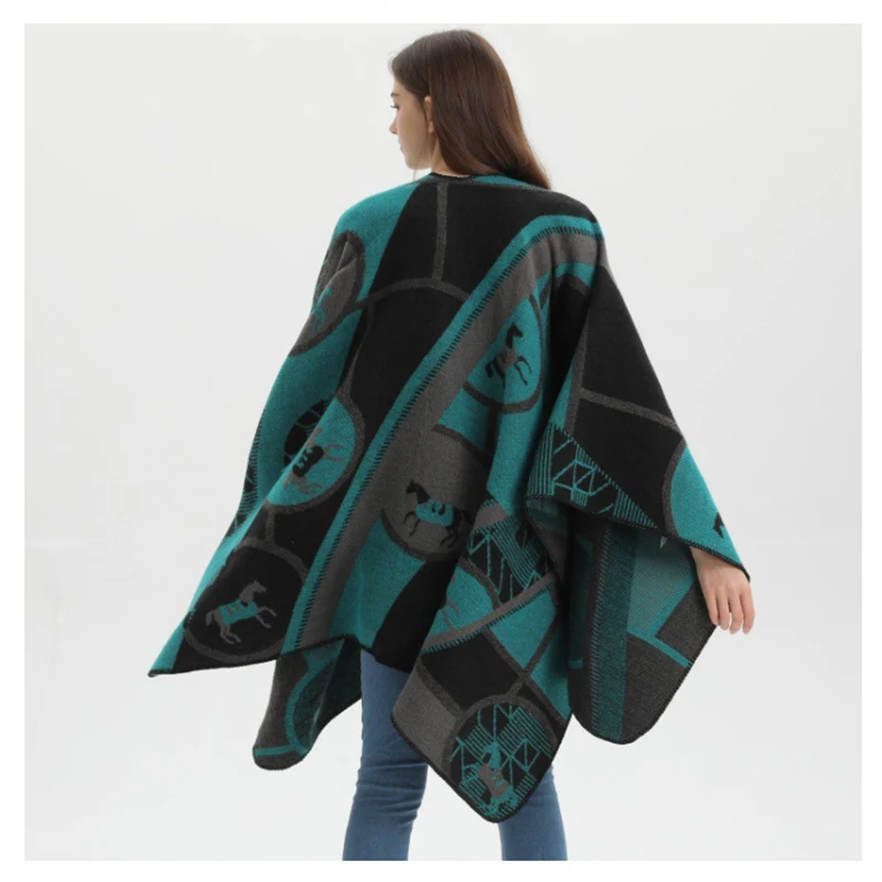 Fashion Vintage Classic Faux Cashmere Poncho Wraps Unisex Long Cape Coat Autumn Winter Thick Shawl Blanket Travel Party Cloak