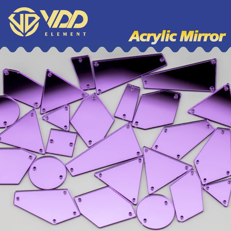 VDD 60/200Pcs Mix Size Purple Acrylic Mirror Sewing Rhinestones Sew On DIY Crafts Flat Back Stones Clothes Garment Decorations