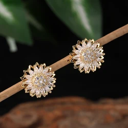 ZAKOL New Trendy Sunflower Daisy Flower Zirconia Earring Necklace for Women Romantic Sparkling Crystal Wedding Jewelry Set