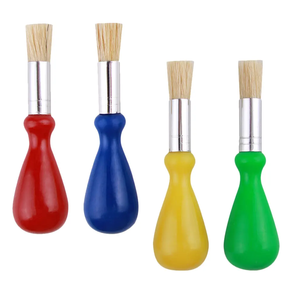 

4pcs Pig Bristle Painting For Kids Soft Bristles Ergonomic Handle Teardrop Shape Art Classes Home Projects Paint For Children