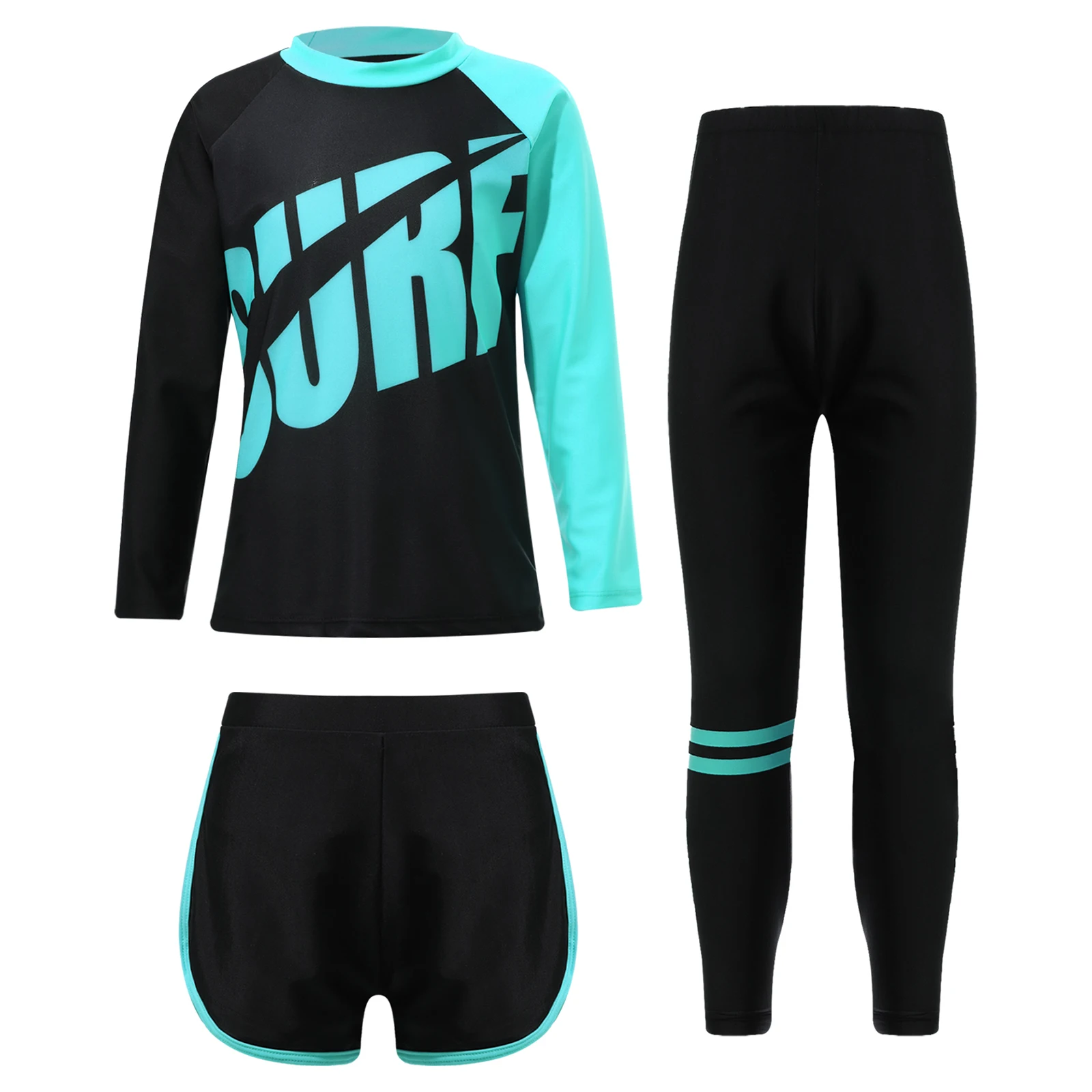 Kids Rash Guard Swimwear 3 Piece Swimming Sets Quickly Dry Swimsuit Sun Protection Long Sleeve Top+Shorts+Pants Swim Outfits