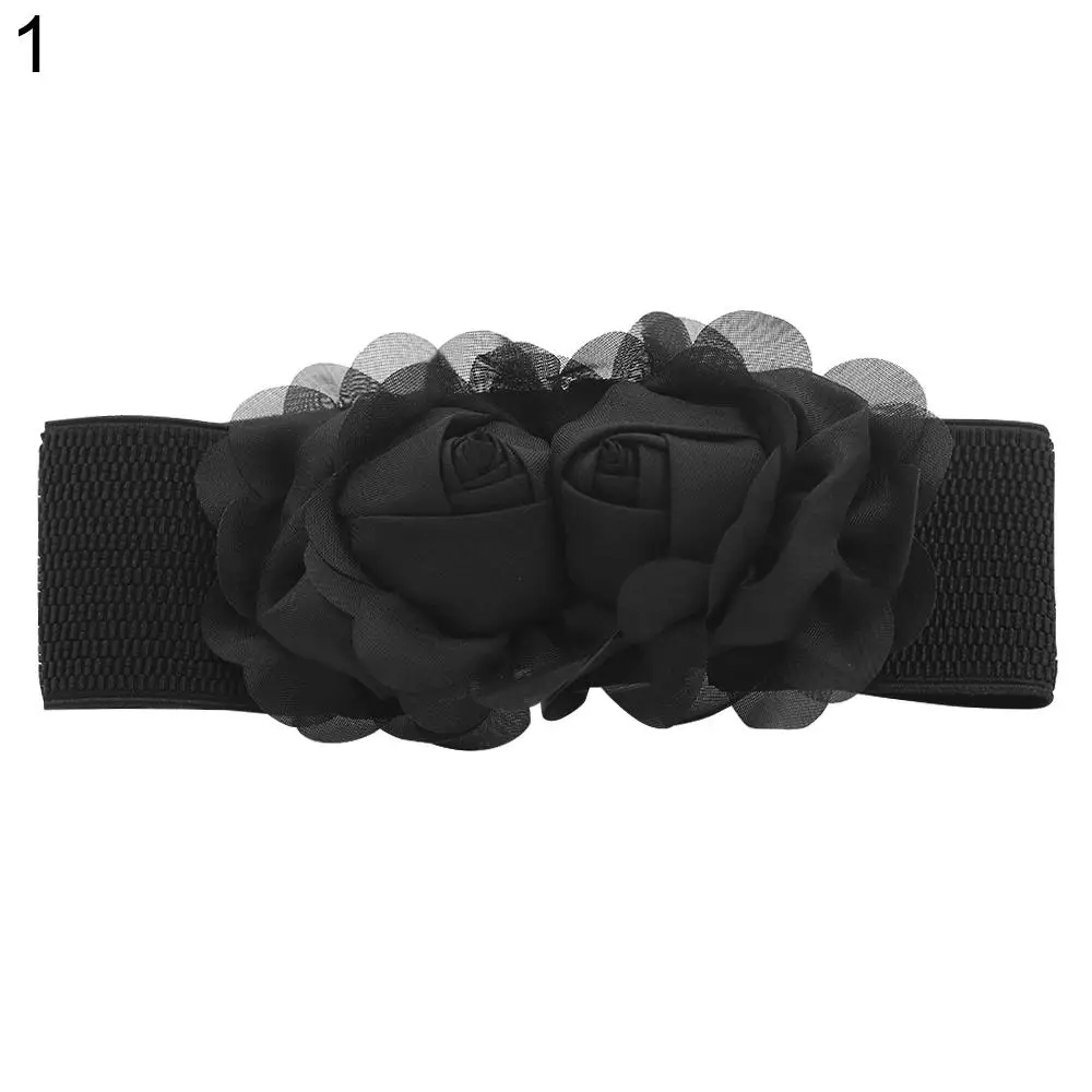 Waistband Waist Belt Elastic Women Fashion Wide Stretch Women's Double Rose Flowers Stretch Waistband