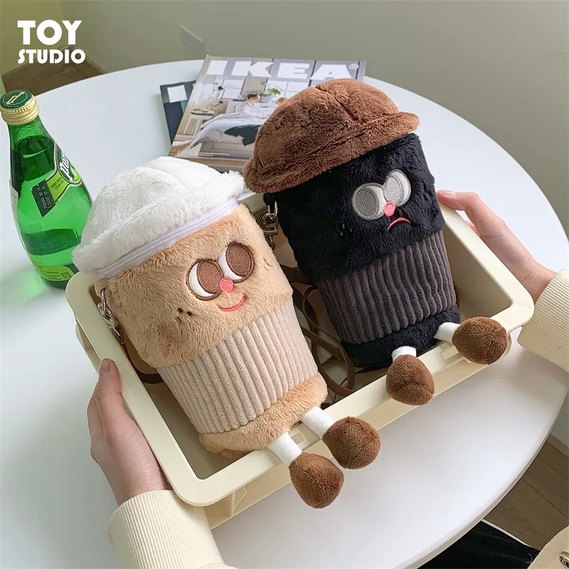 14*20cm Lovely Coffee Cup Crossbody Bag Plush Toys Cartoon Americano Latte Coffee Zero Wallet Phone Bag for Girl Children Decor