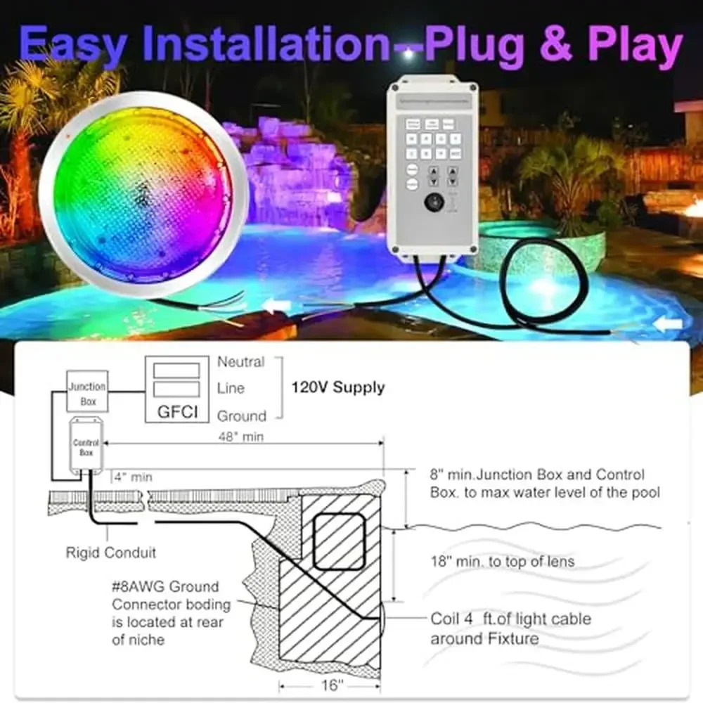 10-Zoll-LED-Poolleuchten RGB-Farbwechsel kompatibel mit Jandy Pro Pentair Hayward Sta-Rite 120 V/12 V manueller Controller IP68