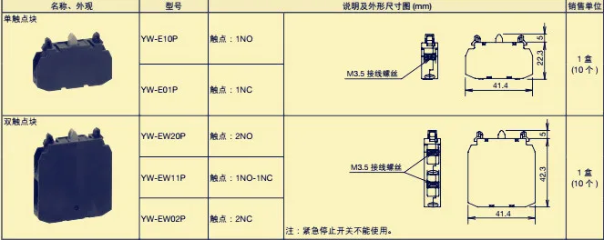 [ SA ]Hequan IDEC 22mm YW Series YW-E10  YW-E01 YW-EW20 YW-EW11 YW-EW02 Contact 1NO 1NC 2NO 2NC 1NO+1NC--20PCS/LOT