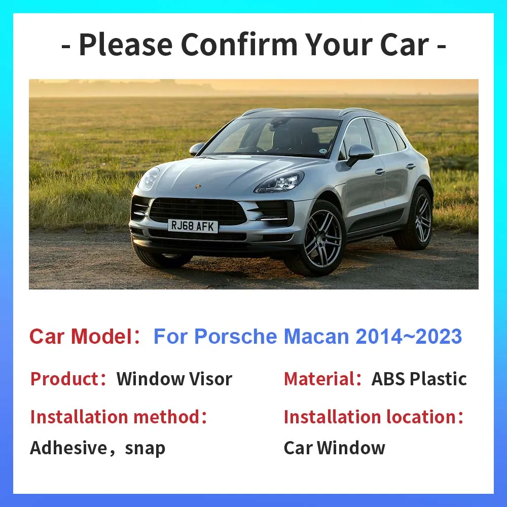 Window Visor for Porsche Macan 2014~2023 Car Side Sun Rain Guard Deflector Awnings Shelters Vent Smoke Cover Exterior Accessorie