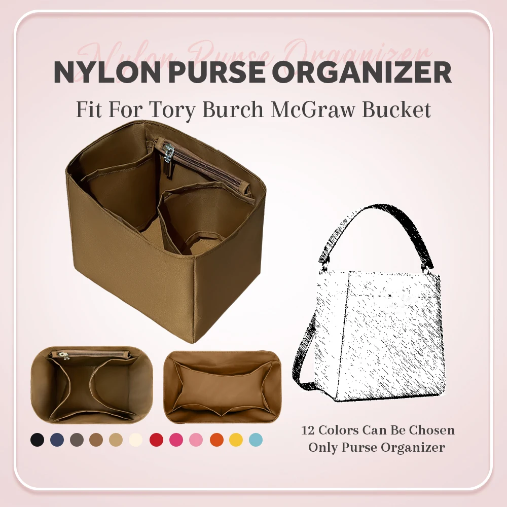 

Nylon Purse Organizer Insert, Inside Storage Bag Insert Fit for Tory Burch McGraw Bucket Handbag Small Inner Liner Bag Organizer