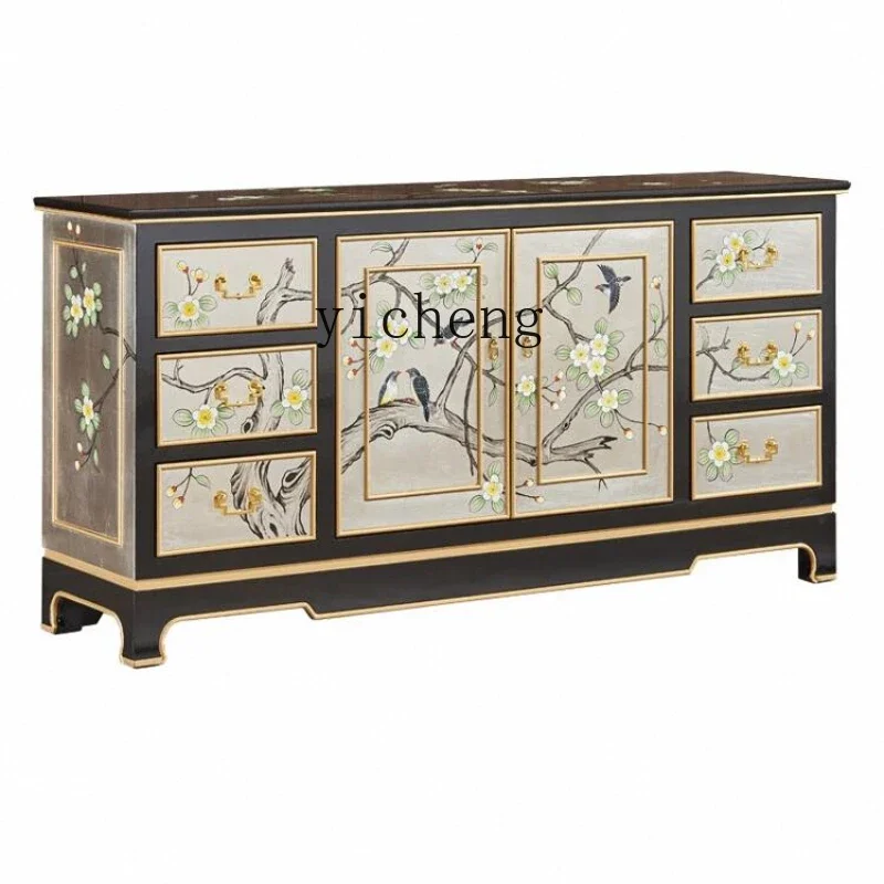 

New Chinese Style Home Entrance Cabinet Living Room Painted Curio Cabinet Home Wall Solid Wood Sideboard