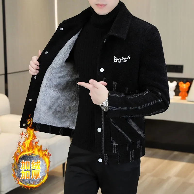 

Зимние бархатные толстые шерстяные куртки, мужские трендовые повседневные деловые короткие шерстяные куртки, социальная уличная одежда, пальто, мужская одежда