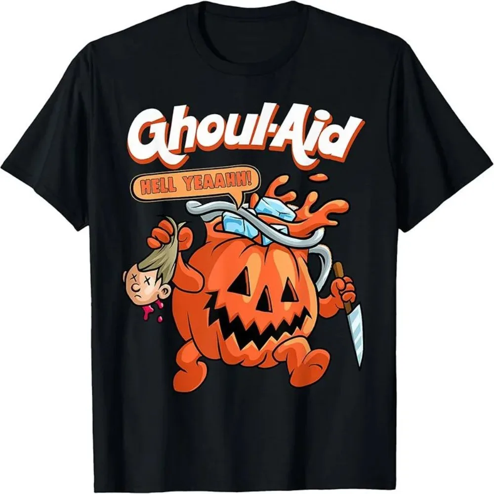 Men Ghoul-Aid Hell Yeah Pumpkin Monster Halloween Funny Cartoon T Shirt Spooky Season Short Sleeve Cotton Tee Tops
