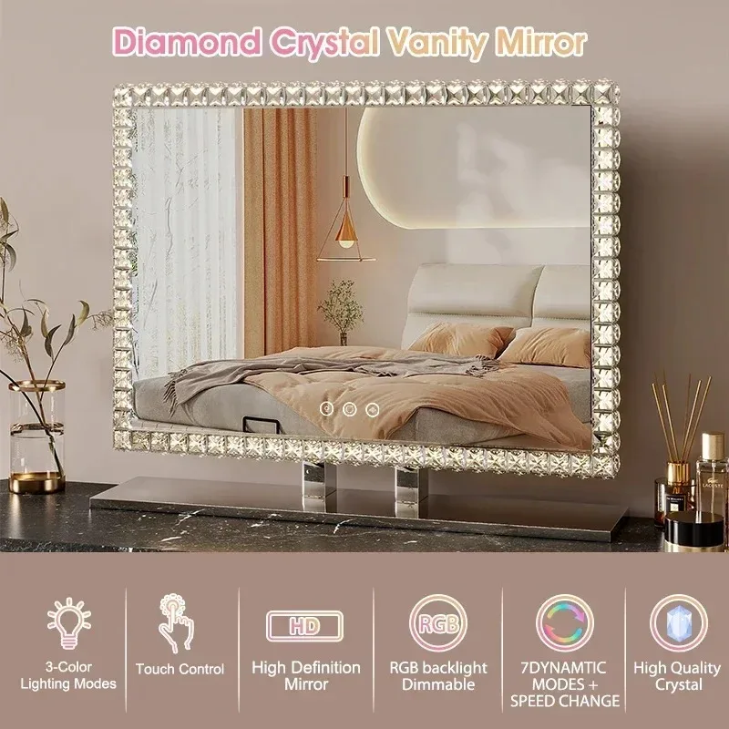 Bedroom Beauty Table Diamond Vanity Light Up Mirror for Makeup Crystal Led Mirror 60*80cm