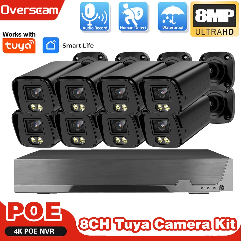 

TUYA 4K 8MP POE Security IP Camera System IP66 Waterproof Human Detection Smart 8CH 4CH NVR H.265 Surveillance CCTV Cameras Kit