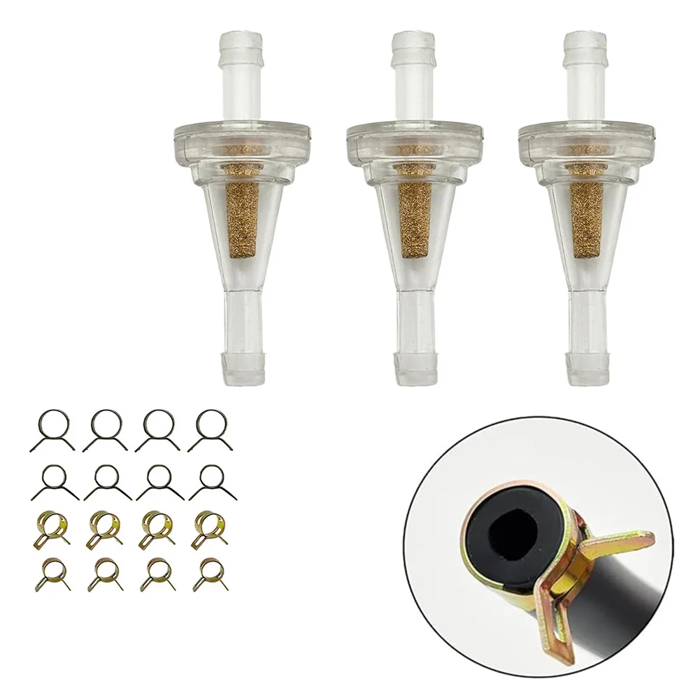 3 Piece Inline Copper Fuel Filter Kit 6mm 1/4 inch with 8 Clamps for Motorcycles ATVs Dirt Bikes Lawnmowers Small Engine Tools
