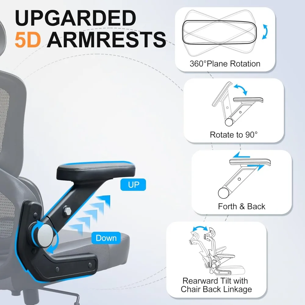 "كرسي مكتب عالي الظهر شبكي مريح بسعة 500 رطل مع أذرع قابلة للطي" #3