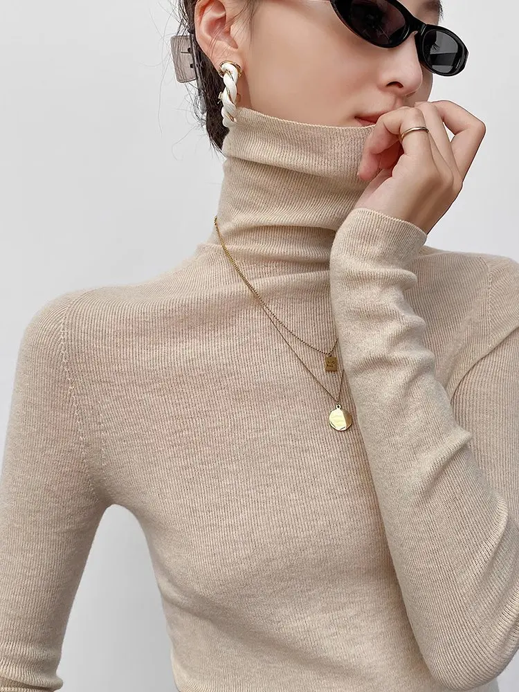 

Wanda Sl High Ne Thin Camere Base irt Women Winter Inner Long Sve Knitted Sweater Soft Camere Wool Top