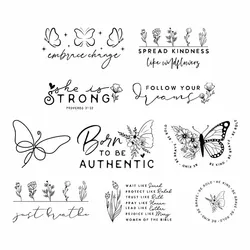 Black Butterfly Flowers Heat Transfer Sticker DTF Christ Bueatiful Ironing On Print Patches DIY